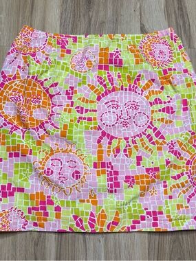 Vintage Y2K Lilly Pulitzer Skirt, Mosaic Sun Print, Size 6